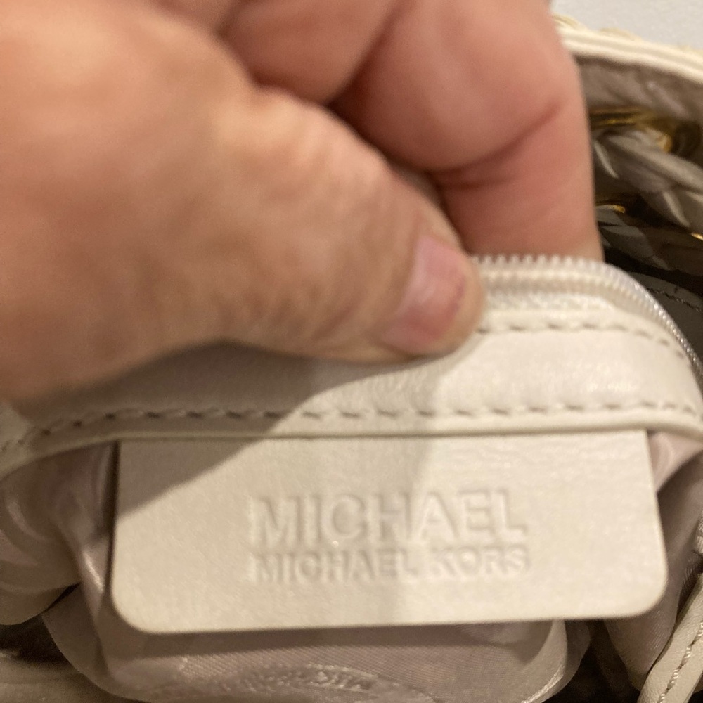 Michael Kors Astor Grommet Satchel Bone Leather Gold Hardware Braided Handle - Picture 7 of 11